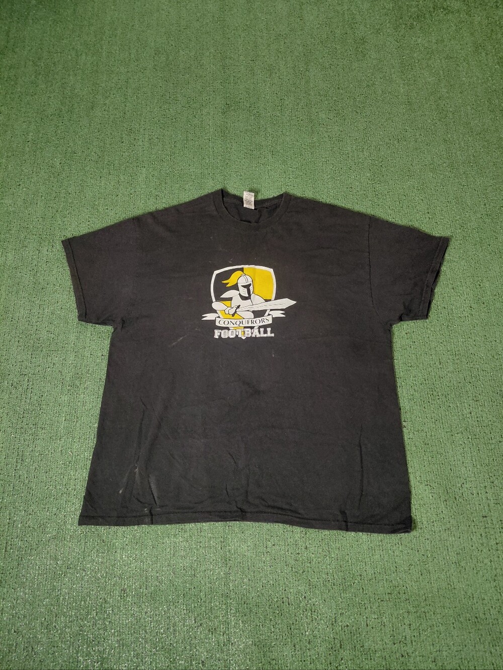 Conquerors Football "We Came We Saw We Conquered" Sports Knight Black T Shirt Sz